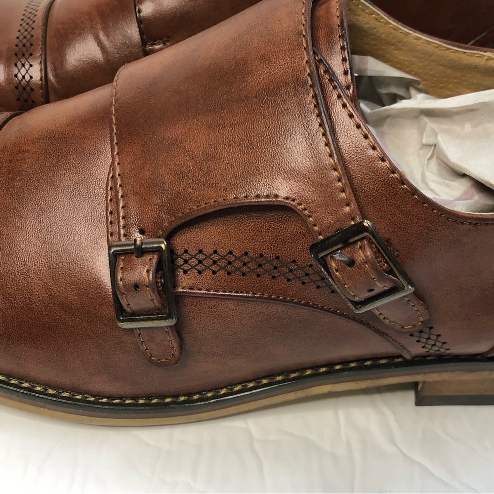 UV Signature Shoes Mens Size 10.5 Monk Strap Brown Leather Dress Shoes - Picture 3 of 12